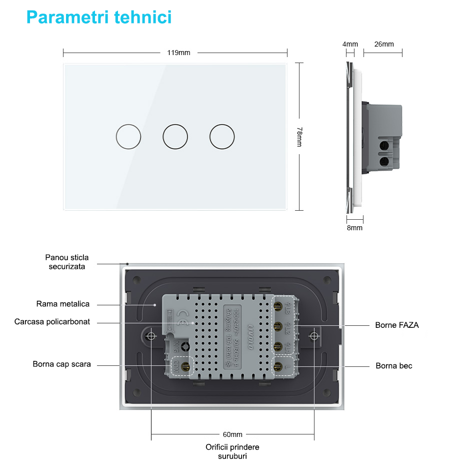 Modul Intrerupator Inteligent Ec Triplu Tactil Cap Scara Generatie Noua M